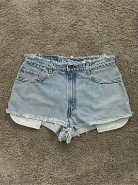 Light Blue Denim High-Rise Frayed Hem Women's Shorts